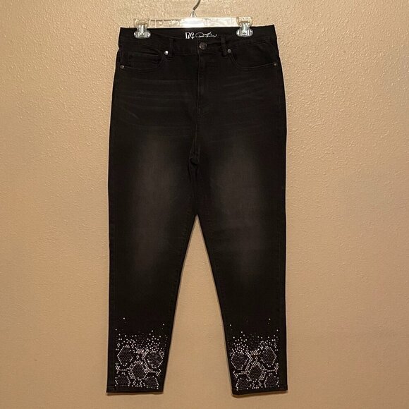 DG2 Diane Gilman Embellished Jeans Black Stretch Zip 5-pockets Women's Size 10T - Picture 1 of 8